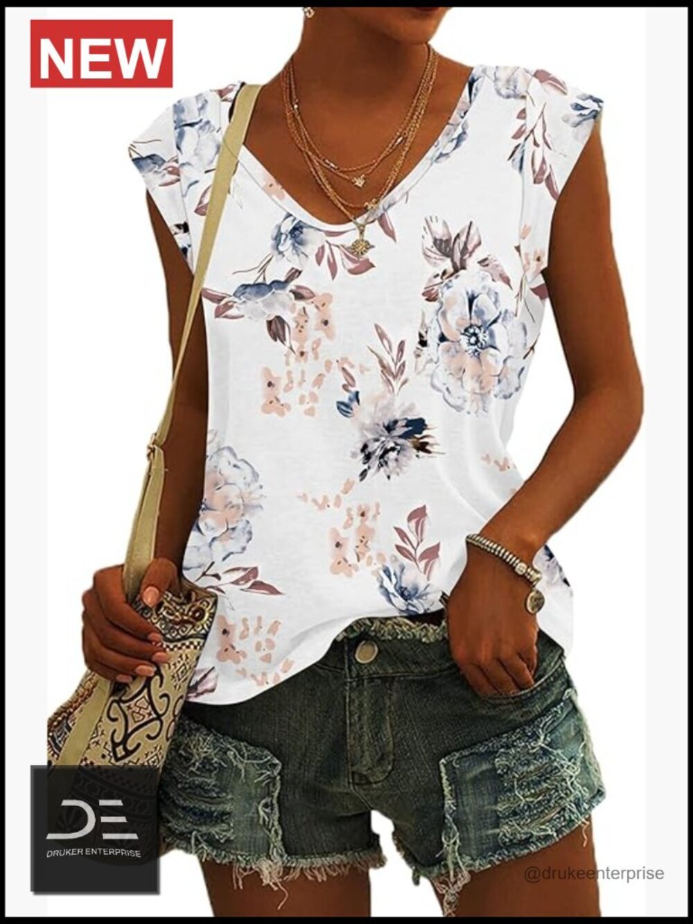 Cap Sleeve V-Neck Loose Fit Tunic Tank Top